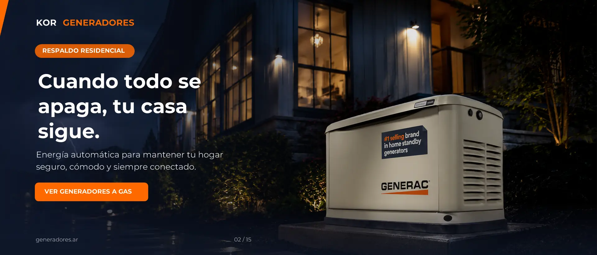 Generador Generac residencial junto a una casa. Cuando todo se apaga, tu casa sigue.