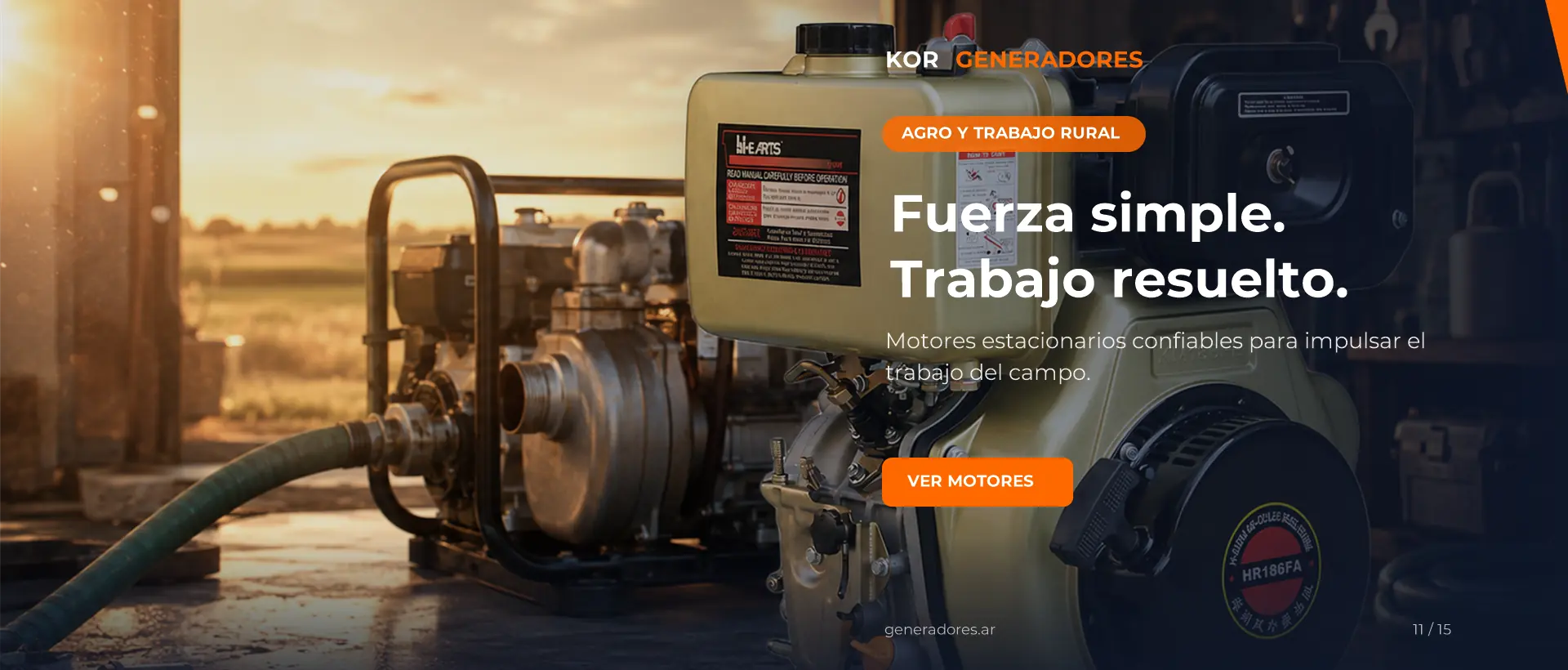 Motor estacionario impulsando trabajo rural. Fuerza simple, trabajo resuelto.